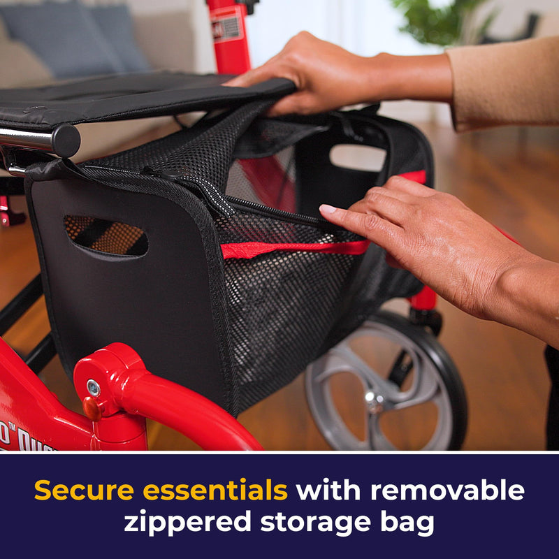 Drive Medical Nitro Dual Function Transport Wheelchair and Rollator Rolling Walker Combo with Hand Activated Brakes and Back Support, Red