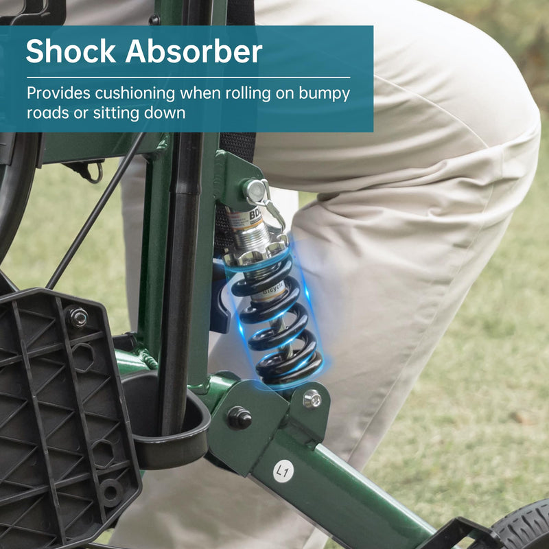 ELENKER Rollator Walker Transport Wheelchair Combo with Shock Absorber, 2 in 1 Rolling Walker with Seat, All Terrain Wheels for Seniors, Red